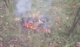 В Донецке украинские активисты сожгли флаг террористической «ДНР»