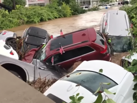 В США наводнение смыло дорогие машины из автосалона 
